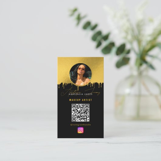 Influencer Fotofeed Social Media QR Code Luxe Visitekaartje (Staand voorkant)