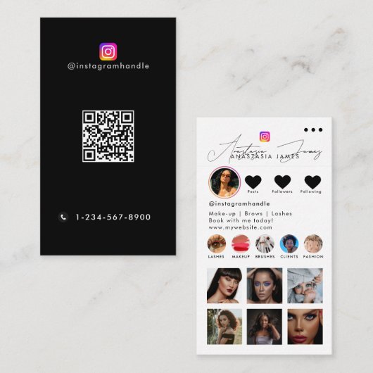 Influencer Fotofeed Social Media QR Code Zwart Visitekaartje (Voorkant / Achterkant)