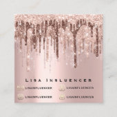 Influencer Makeup Drip Glitter Roos Chocolade Roze Vierkante Visitekaartje (Voorkant)