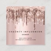 Influencer Makeup Drip Glitter Roos Chocolade Roze Vierkante Visitekaartje (Achterkant)