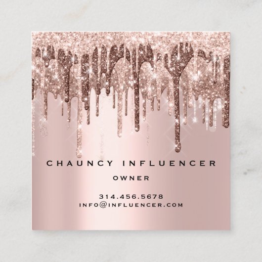 Influencer Makeup Drip Glitter Roos Chocolade Roze Vierkante Visitekaartje (Achterkant)
