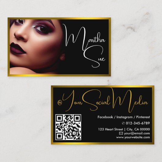 Influencer Model Geel Goud Zwart Foto QR-code Visitekaartje (Voorkant / Achterkant)
