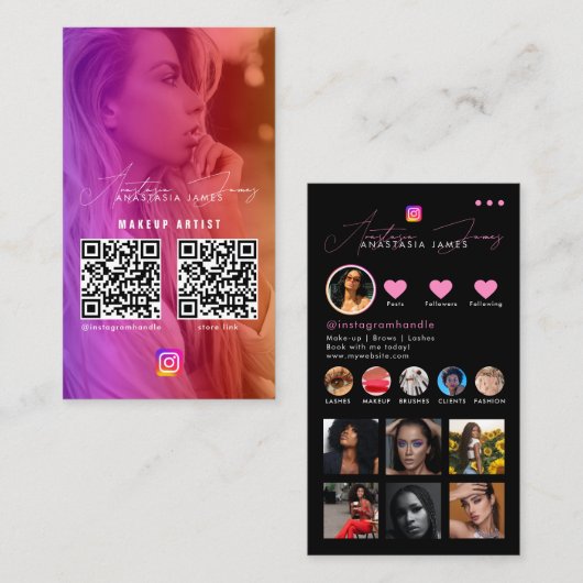 Influencer Photo Feed Grid Social Media 2 QR-code Visitekaartje (Voorkant / Achterkant)