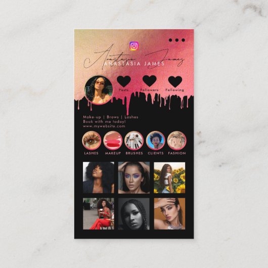 Influencer Photo Feed Social Media QR Code Roze Visitekaartje (Achterkant)