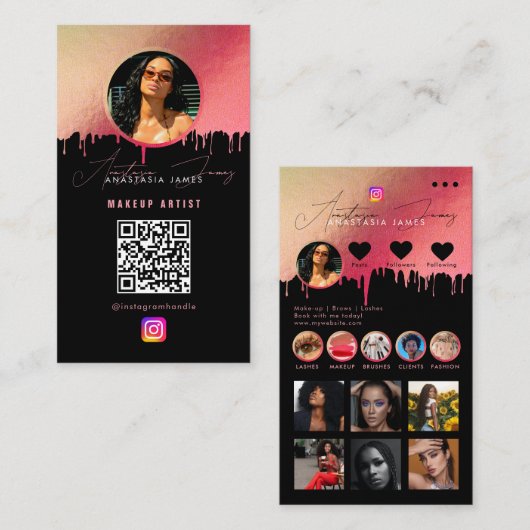 Influencer Photo Feed Social Media QR Code Roze Visitekaartje (Voorkant / Achterkant)