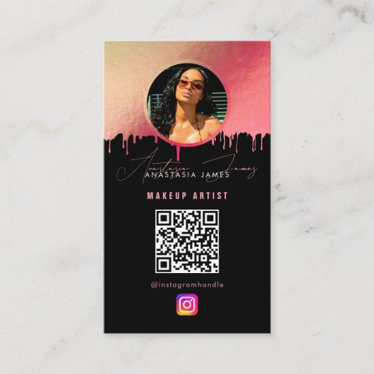 Influencer Photo Feed Social Media QR Code Roze Visitekaartje (Voorkant)