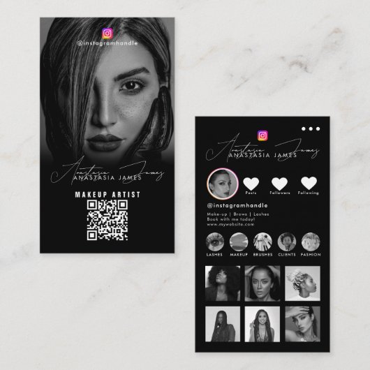 Influencer Photos Black White Social Media QR Code Visitekaartje (Voorkant / Achterkant)