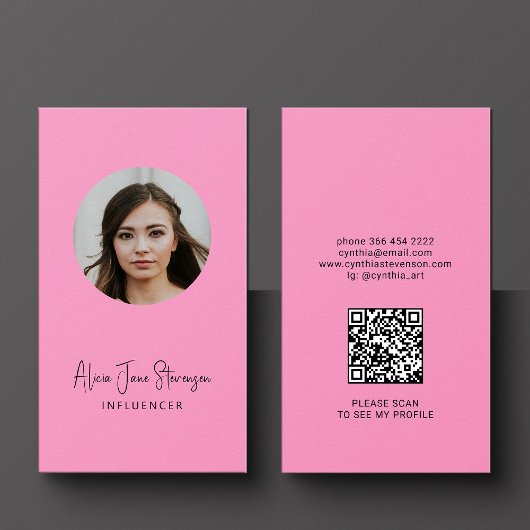 Influencer QR code social media foto roze Visitekaartje