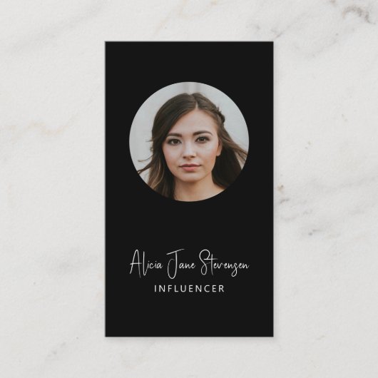 Influencer QR code social media foto zwart Visitekaartje (Voorkant)