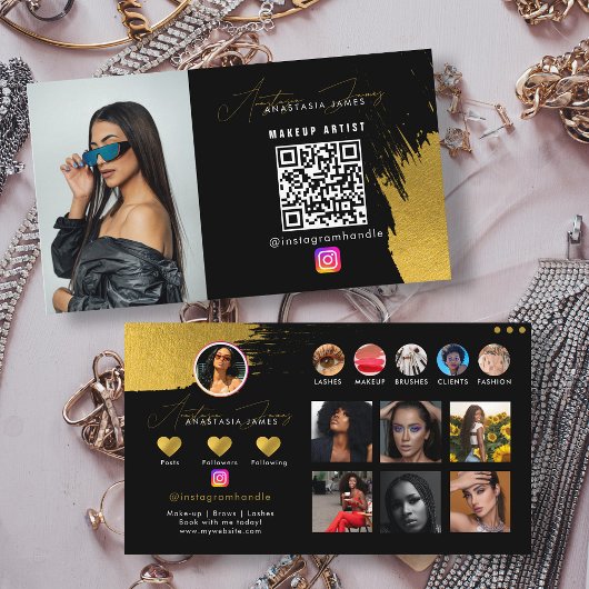 Influencer Zwart & Goud Social Media QR Code Visitekaartje