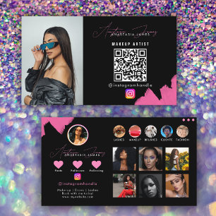Influencer Zwart & Roze Social Media QR Code Visitekaartje