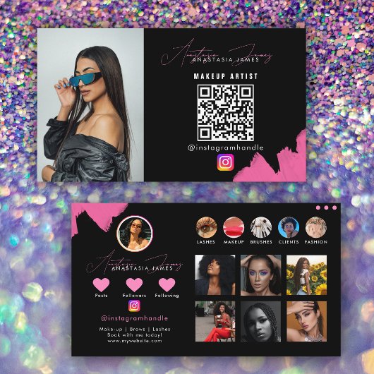Influencer Zwart & Roze Social Media QR Code Visitekaartje