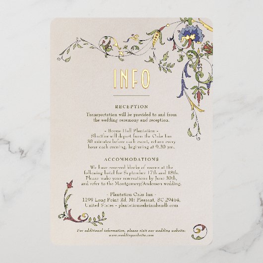 Info & Details Victoriaans Bloemen Bruiloft Folie Uitnodiging (Voorkant)