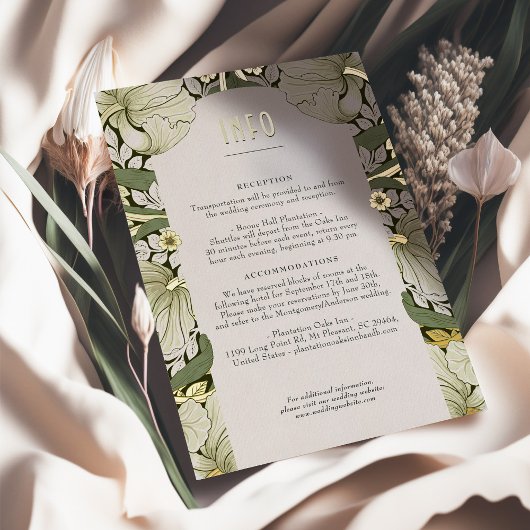 Info & Details Warm Sage Groen Folie Bruiloft Uitnodiging