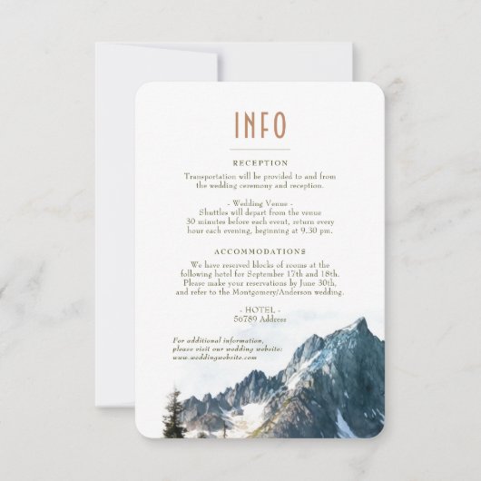 InFO-gegevens over de bruiloft voor bergbestemming Kaart (Voorkant)