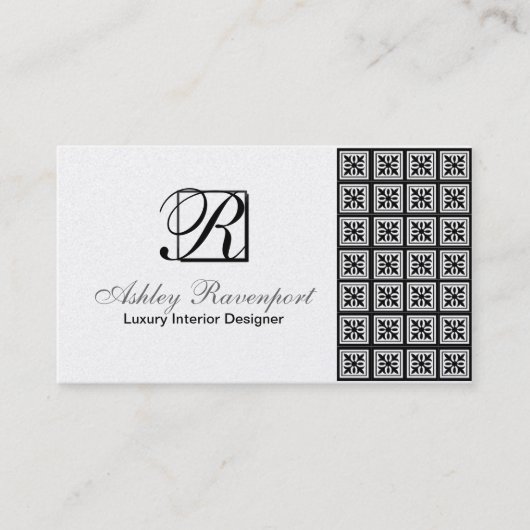 Info toevoegen, Luxury Silver Monogram Visitekaart Visitekaartje (Voorkant)