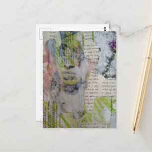 info toont abstracte woorden collage met gezicht briefkaart