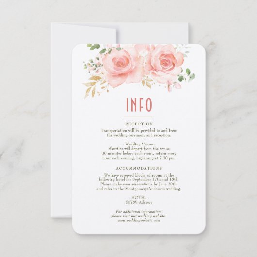 Info voor bruiloft en details Gold & Blush Kaart (Voorkant)