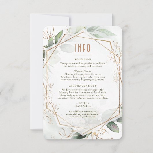 Info voor bruiloft en details Gold en groen Kaart (Voorkant)