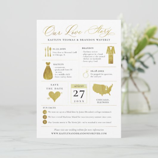 Infografisch sparen de Datum Faux Gold Foil Save The Date (Staand voorkant)