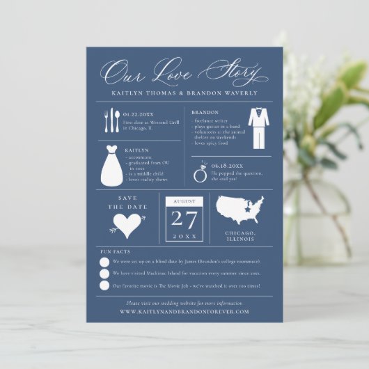 Infografisch sparen het Datumliefdesverhaal Save The Date (Staand voorkant)