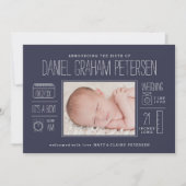 Infographic Birth Notice in Navy Blue Aankondiging (Voorkant)