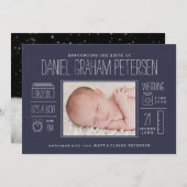 Infographic Birth Notice in Navy Blue Aankondiging (Voorkant / Achterkant)