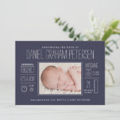 Infographic Birth Notice in Navy Blue Aankondiging (Staand voorkant)