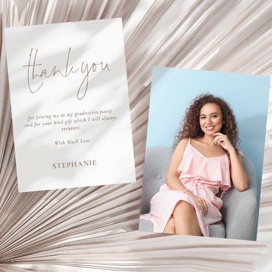 Informal Gold Script Photo Afstuderen Dank je Kaart