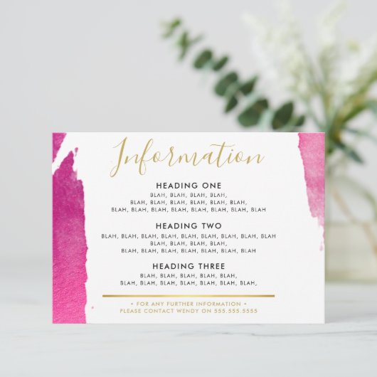 INFORMATIE BEHUIZING modern luxe verguld roze Bedankkaart (Staand voorkant)