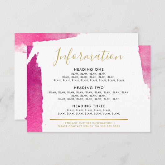 INFORMATIE BEHUIZING modern luxe verguld roze Bedankkaart (Voorkant / Achterkant)