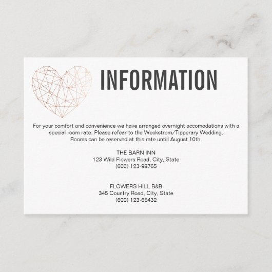 INFORMATIE-bijsluiter | Roos Goud Geometrisch Informatiekaartje (Voorkant)
