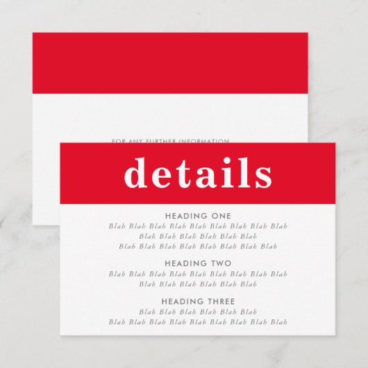 INFORMATIE DETAILS modern vet jongen rood Kaart (Voorkant / Achterkant)