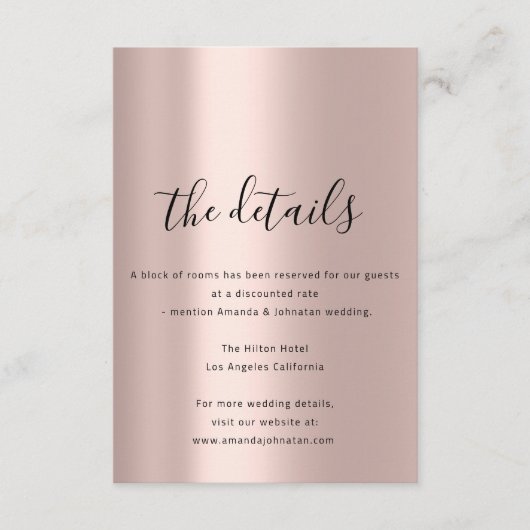 Informatie Enclosure Kaart Trouwdetails Roos (Voorkant)