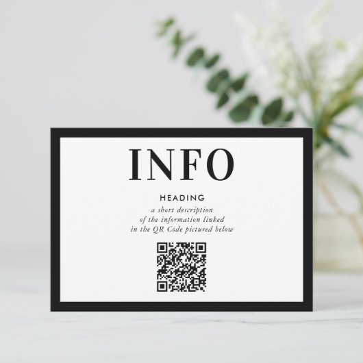INFORMATIE INSERT eenvoudige moderne zwarte QR Cod Kaart (Staand voorkant)