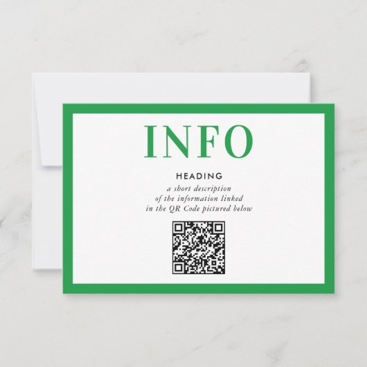INFORMATIE INSERT moderne Kelly groene QR-code Kaart (Voorkant)
