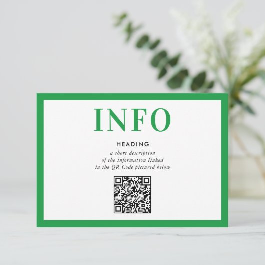 INFORMATIE INSERT moderne Kelly groene QR-code Kaart (Staand voorkant)