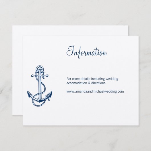 Informatie Nautische Bruiloft Kaart | Anker blauw (Voorkant / Achterkant)