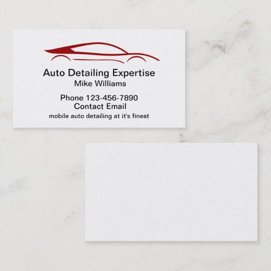 Informatie over auto's visitekaartje (Voorkant / Achterkant)