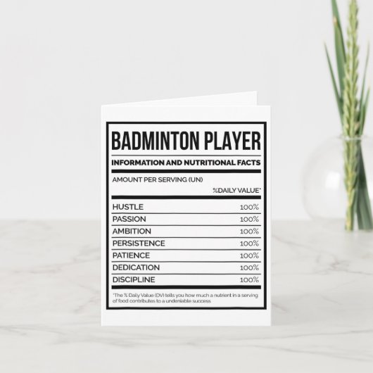 Informatie over Badminton Player en voedingsfactor Kaart (Voorkant)