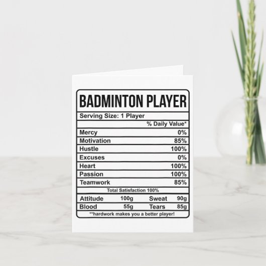 Informatie over Badminton Player en voedingsfactor Kaart (Voorkant)