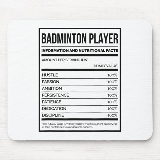 Informatie over Badminton Player en voedingsfactor Muismat (Voorkant)