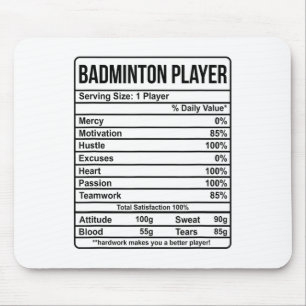 Informatie over Badminton Player en voedingsfactor Muismat