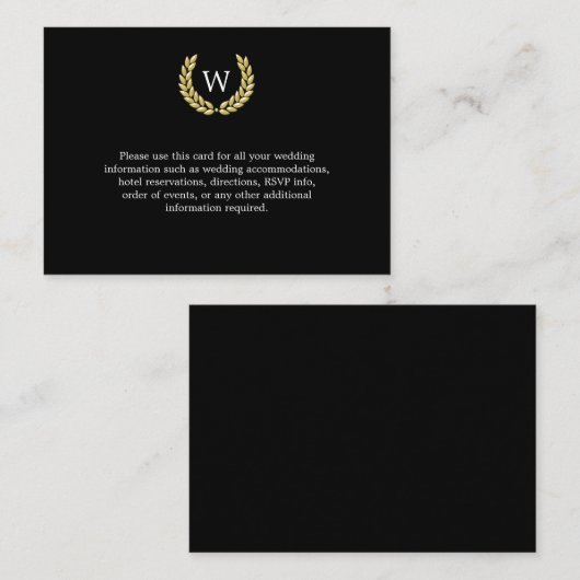 Informatie over Black Gold Laurel Wedding Informatiekaartje (Voorkant / Achterkant)