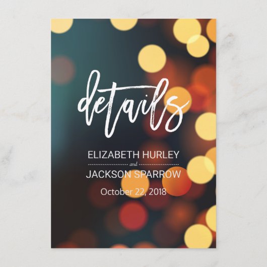 Informatie over blauwgroen Gold Bokeh Lights Wedde Informatiekaartje (Achterkant)