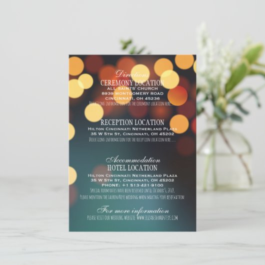 Informatie over blauwgroen Gold Bokeh Lights Wedde Informatiekaartje (Staand voorkant)