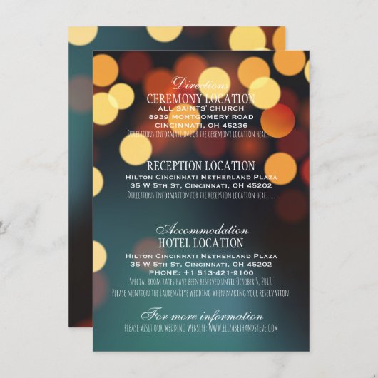 Informatie over blauwgroen Gold Bokeh Lights Wedde Informatiekaartje (Voorkant / Achterkant)