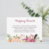 Informatie over Bohemian Feather Floral Boho Weddi Informatiekaartje (Staand voorkant)