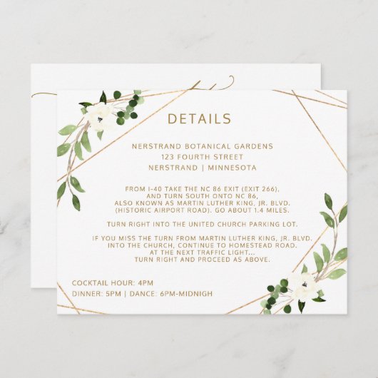 Informatie over bruiloft Geometrische Greenery Informatiekaartje (Voorkant / Achterkant)