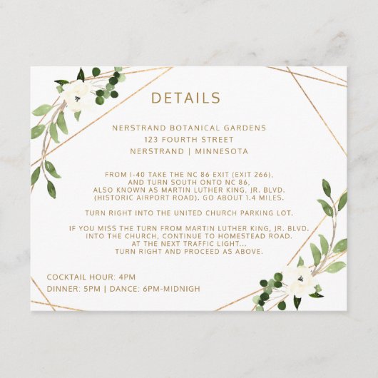 Informatie over bruiloft Geometrische Greenery Informatiekaartje (Voorkant)